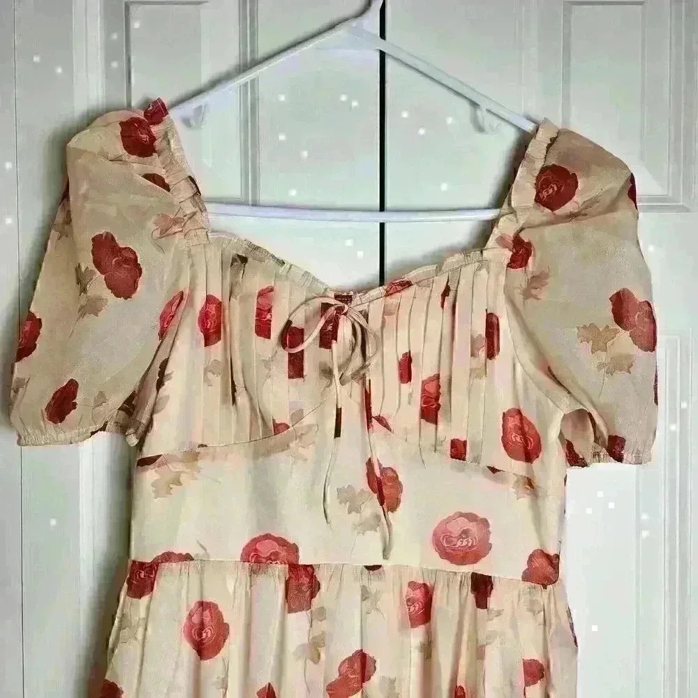 Dress Floral Off Shoulder Puff Sleeve Ruffle Hem Dress Dresses for Women  Large - Picture 2 of 8